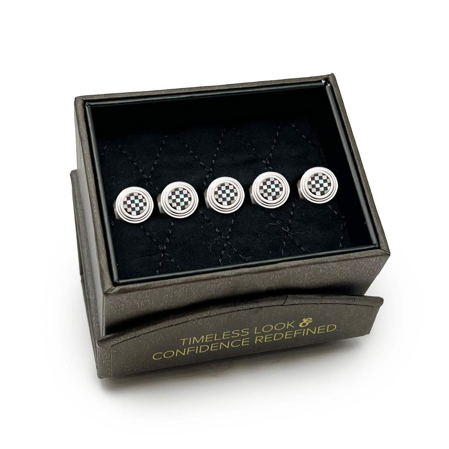 Onyx and Mother of Pearl Checker Step 5-Studs - Cufflinks.com - Flyclothing LLC