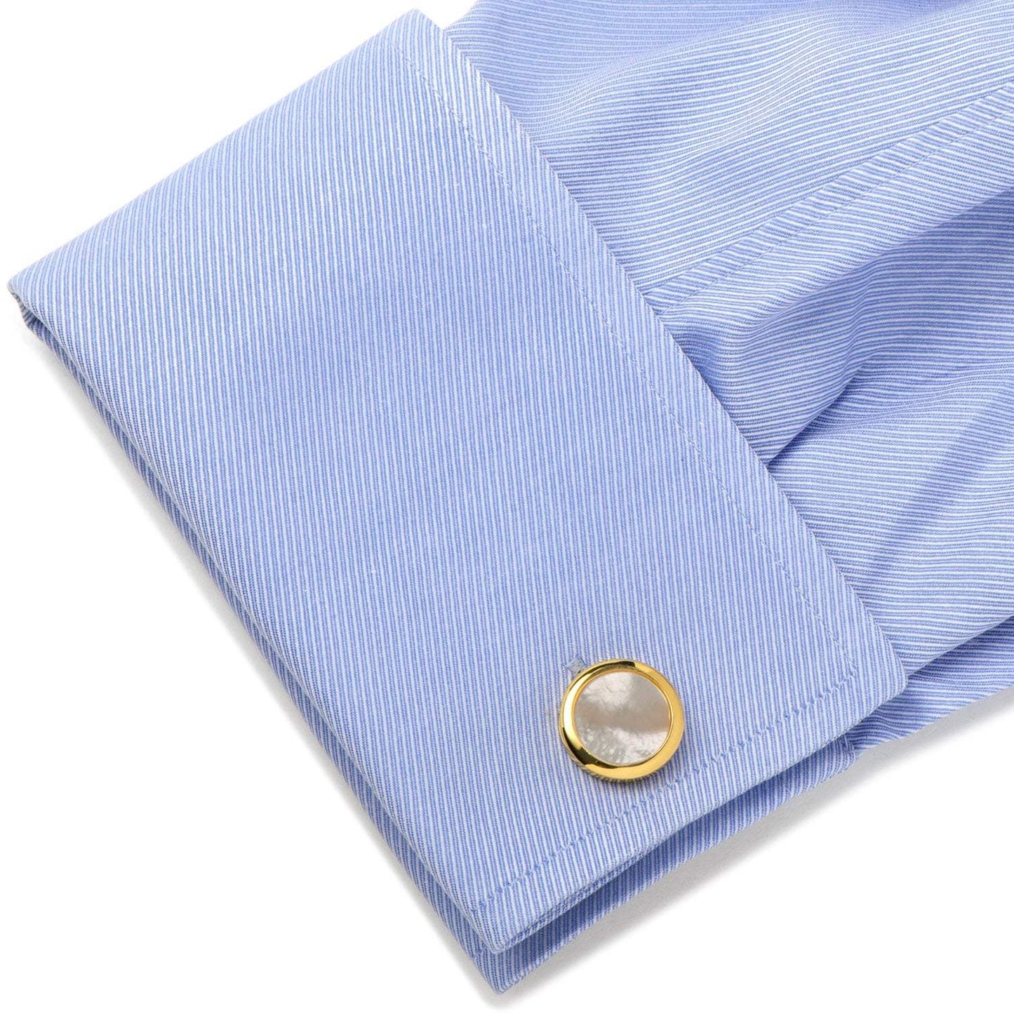Double Sided Gold Mother of Pearl Round Beveled Cufflinks - Cufflinks.com - Flyclothing LLC