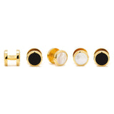 Double Sided Gold Mother of Pearl Round Beveled 5-Stud Set - Cufflinks.com - Flyclothing LLC