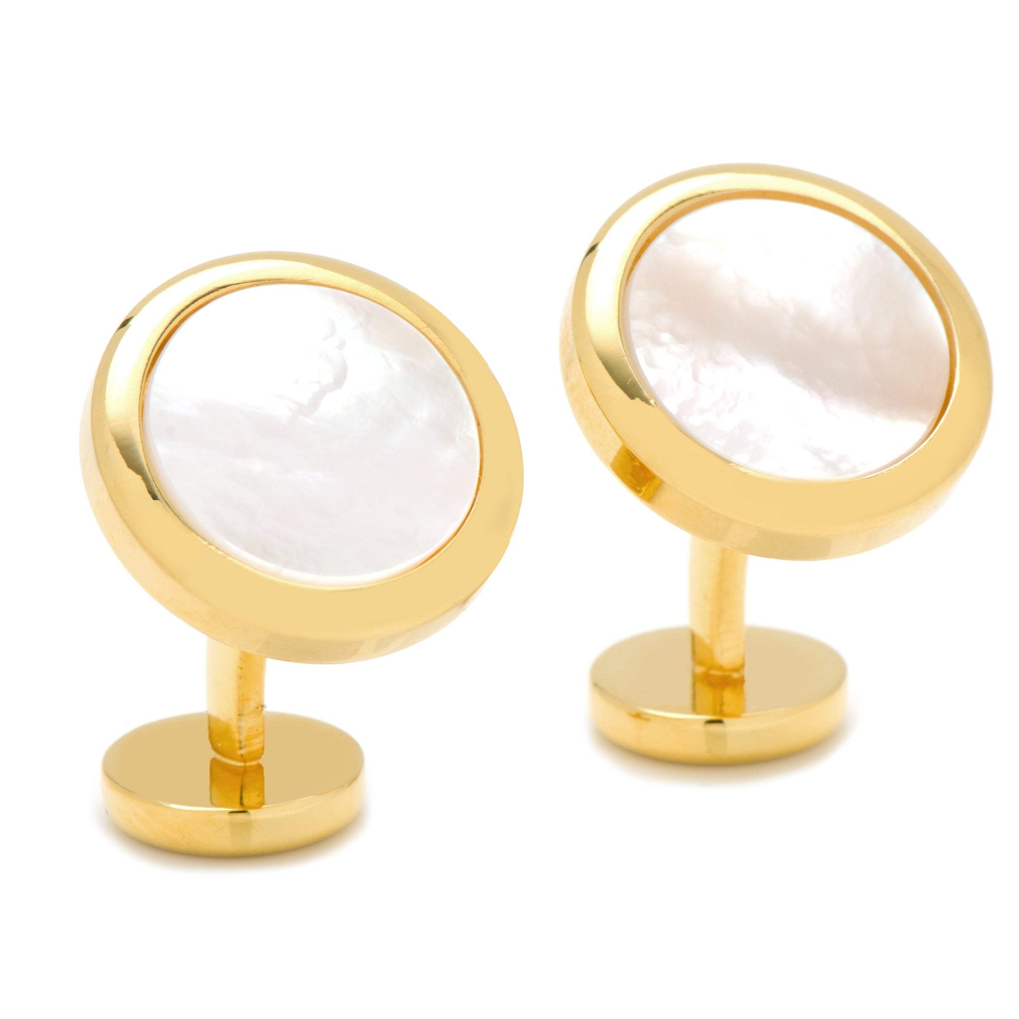 Double Sided Gold Mother of Pearl Round Beveled 5-Stud Set - Cufflinks.com - Flyclothing LLC