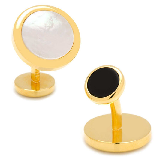 Double Sided Gold Mother of Pearl Round Beveled Cufflinks - Cufflinks.com - Flyclothing LLC