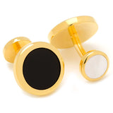 Double Sided Gold Onyx Round Beveled Cufflinks - Cufflinks.com - Flyclothing LLC