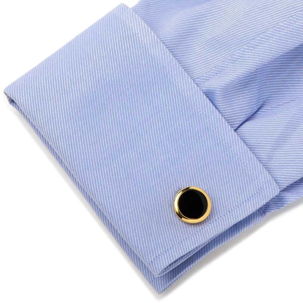Double Sided Gold Onyx Round Beveled Cufflinks - Cufflinks.com - Flyclothing LLC