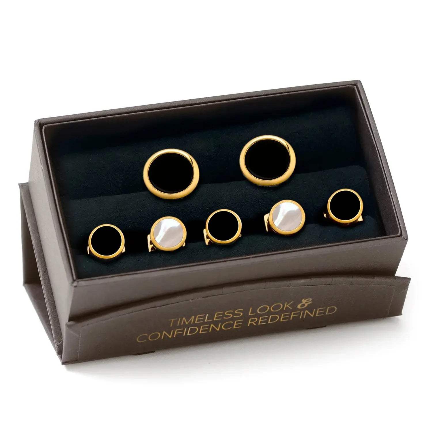 Double Sided Gold Onyx Round Beveled 5-Stud Set - Cufflinks.com - Flyclothing LLC