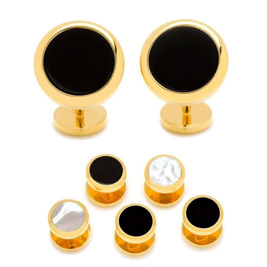 Double Sided Gold Onyx Round Beveled 5-Stud Set - Cufflinks.com - Flyclothing LLC