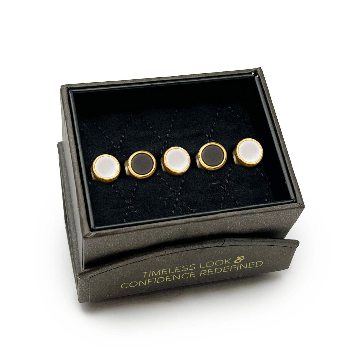 Double Sided Gold Onyx and Mother of Pearl Round 5-Studs - Cufflinks.com - Flyclothing LLC