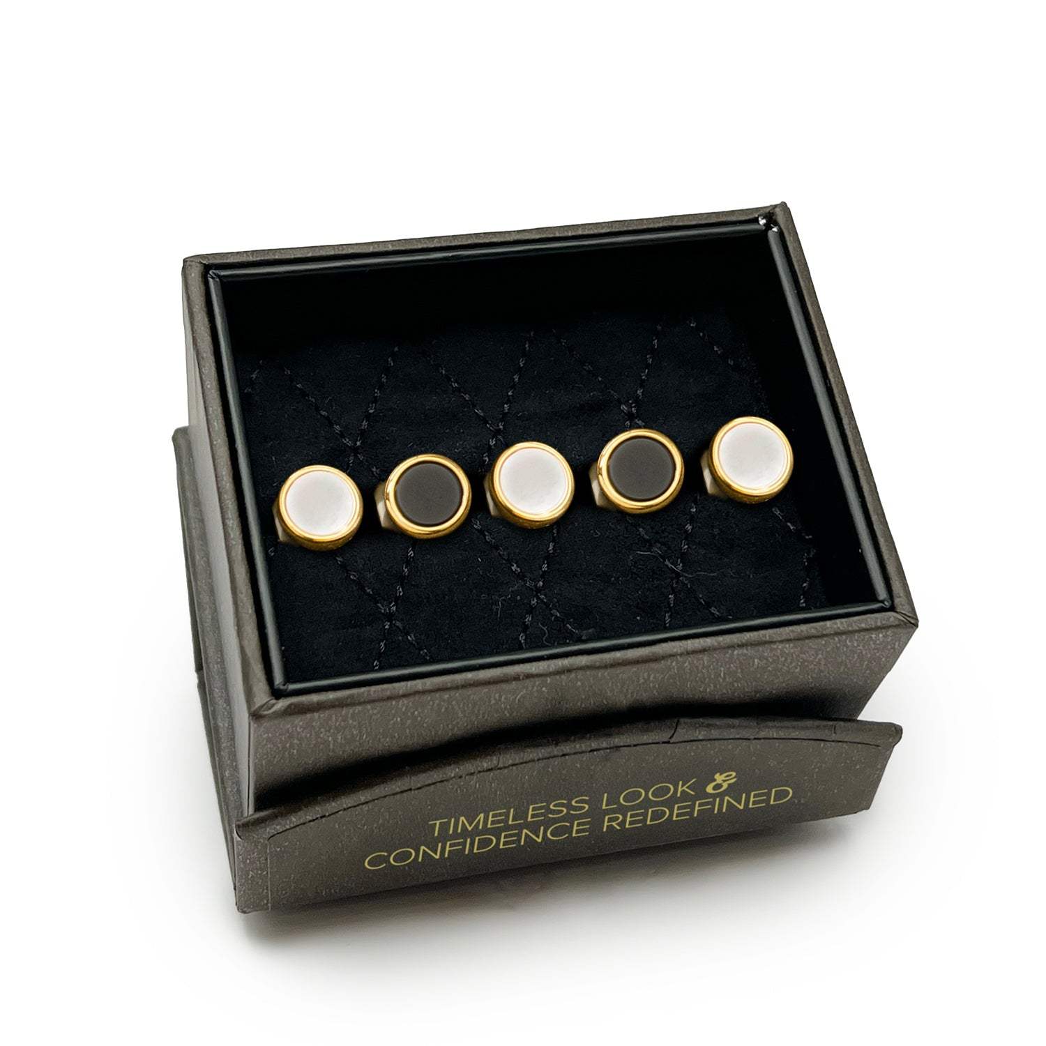 Double Sided Gold Onyx and Mother of Pearl Round 5-Studs - Cufflinks.com - Flyclothing LLC