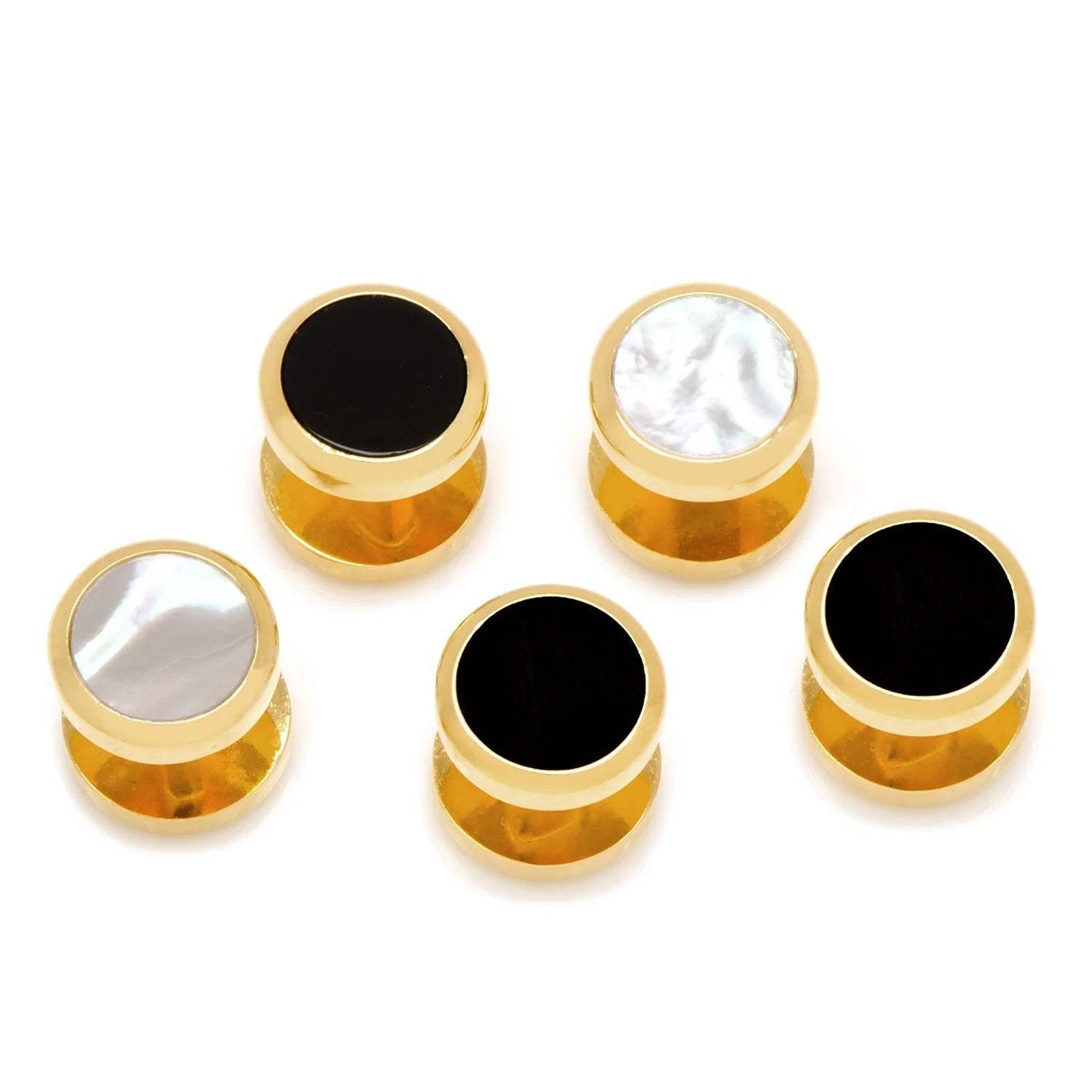 Double Sided Gold Onyx and Mother of Pearl Round 5-Studs - Cufflinks.com - Flyclothing LLC