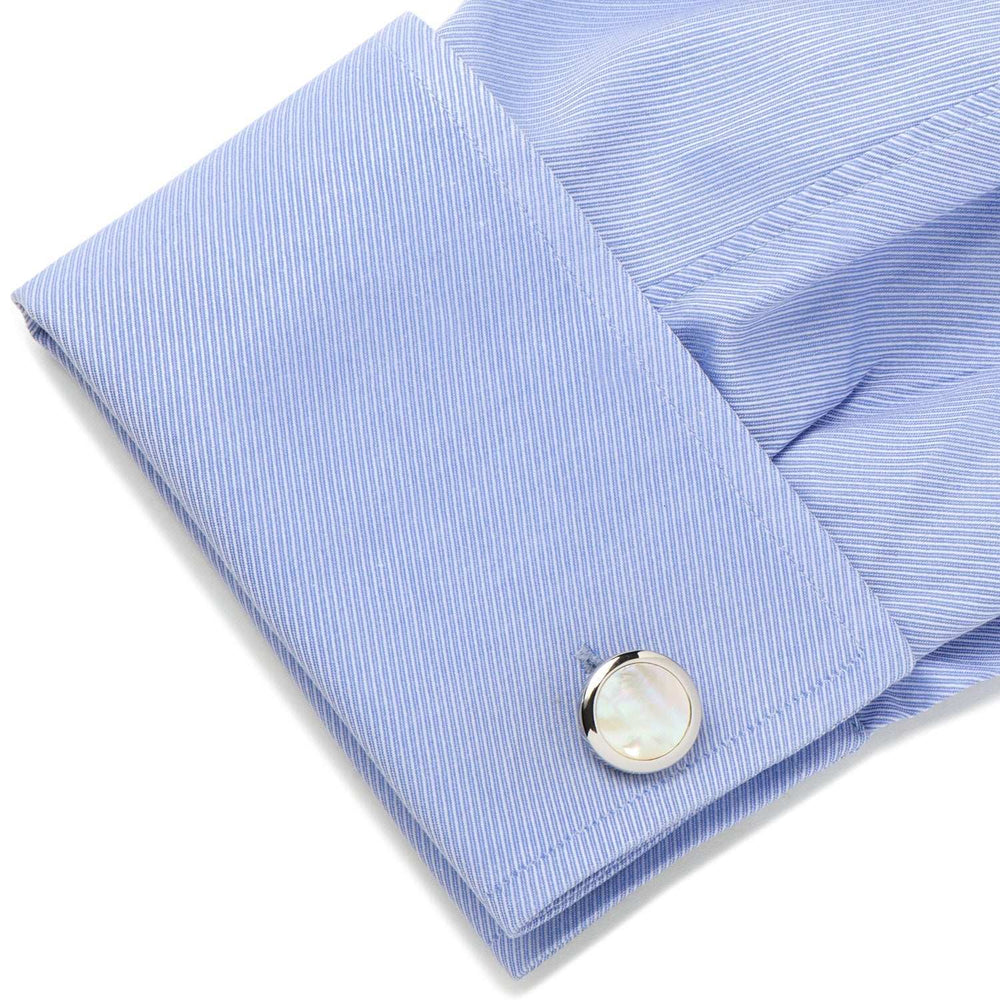 Double Sided Mother of Pearl Round Beveled Cufflinks - Cufflinks.com - Flyclothing LLC