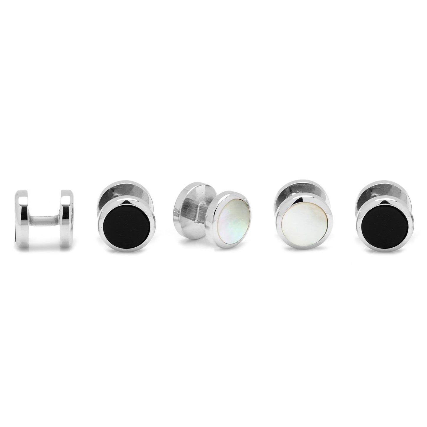 Double Sided Mother of Pearl Round Beveled 5-Stud Set - Cufflinks.com - Flyclothing LLC