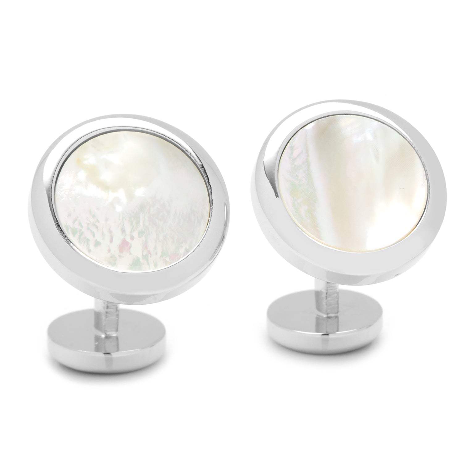 Double Sided Mother of Pearl Round Beveled 5-Stud Set - Cufflinks.com - Flyclothing LLC