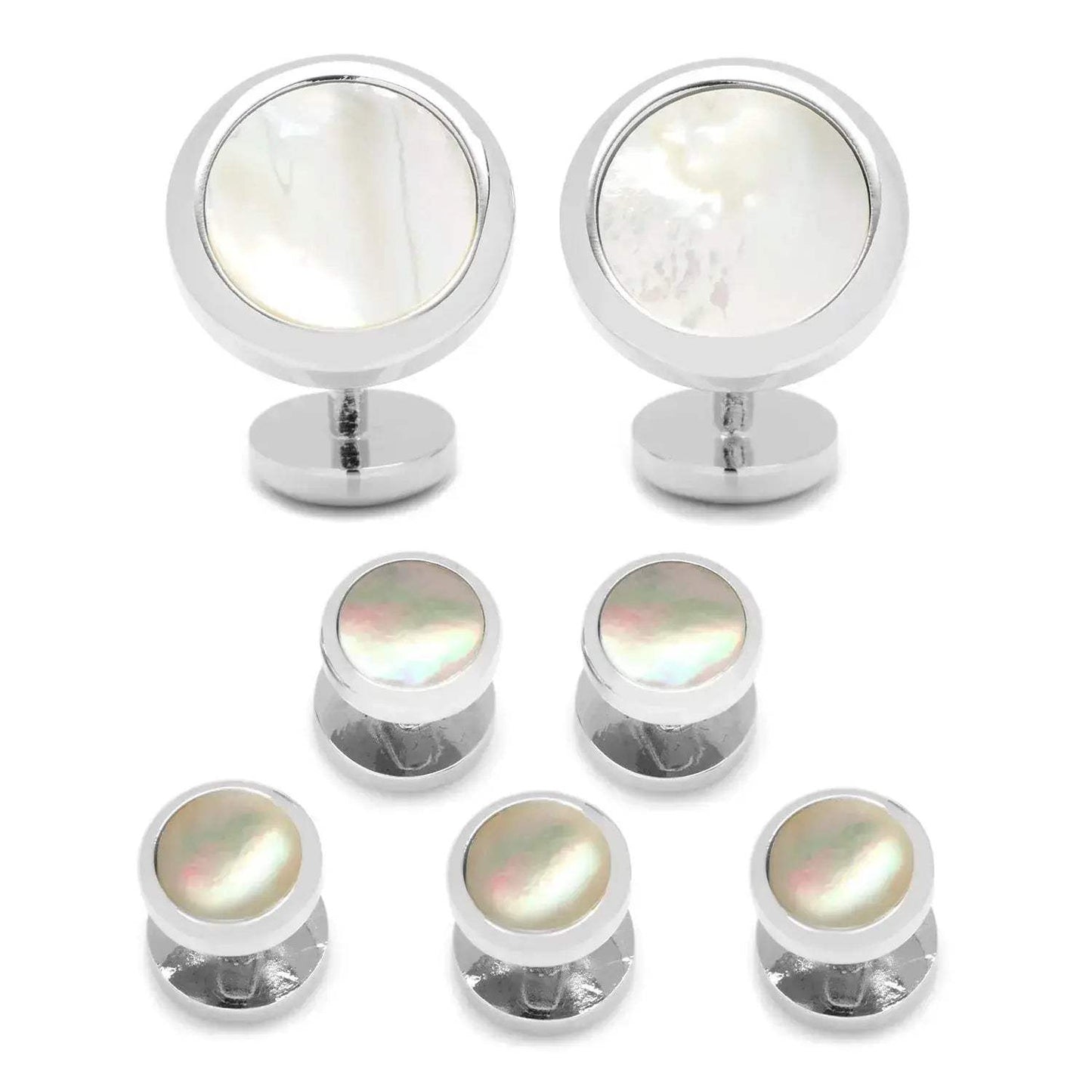 Double Sided Mother of Pearl Round Beveled 5-Stud Set - Cufflinks.com - Flyclothing LLC