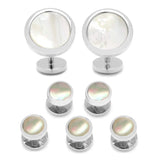 Double Sided Mother of Pearl Round Beveled 5-Stud Set - Cufflinks.com - Flyclothing LLC
