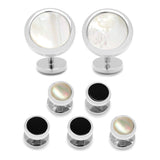 Double Sided Mother of Pearl Round Beveled 5-Stud Set - Cufflinks.com - Flyclothing LLC