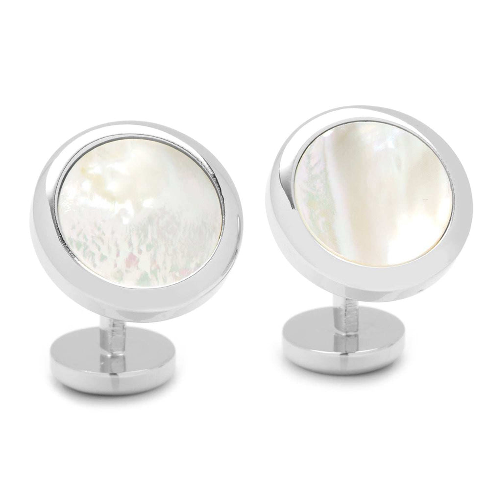 Double Sided Mother of Pearl Round Beveled Cufflinks - Cufflinks.com - Flyclothing LLC