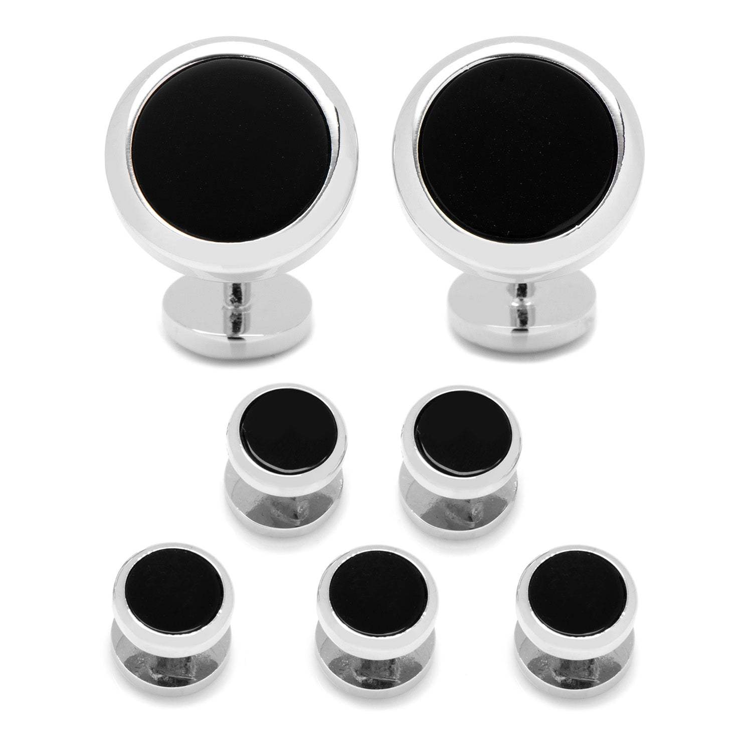 Double Sided Onyx Round Beveled 5-Stud Set - Cufflinks.com - Flyclothing LLC