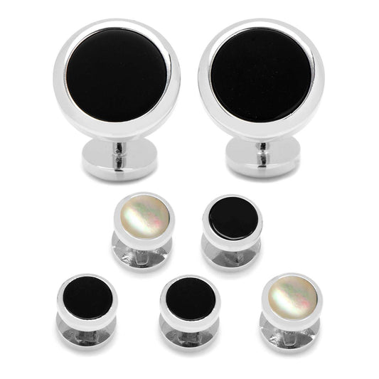 Double Sided Onyx Round Beveled 5-Stud Set - Cufflinks.com - Flyclothing LLC