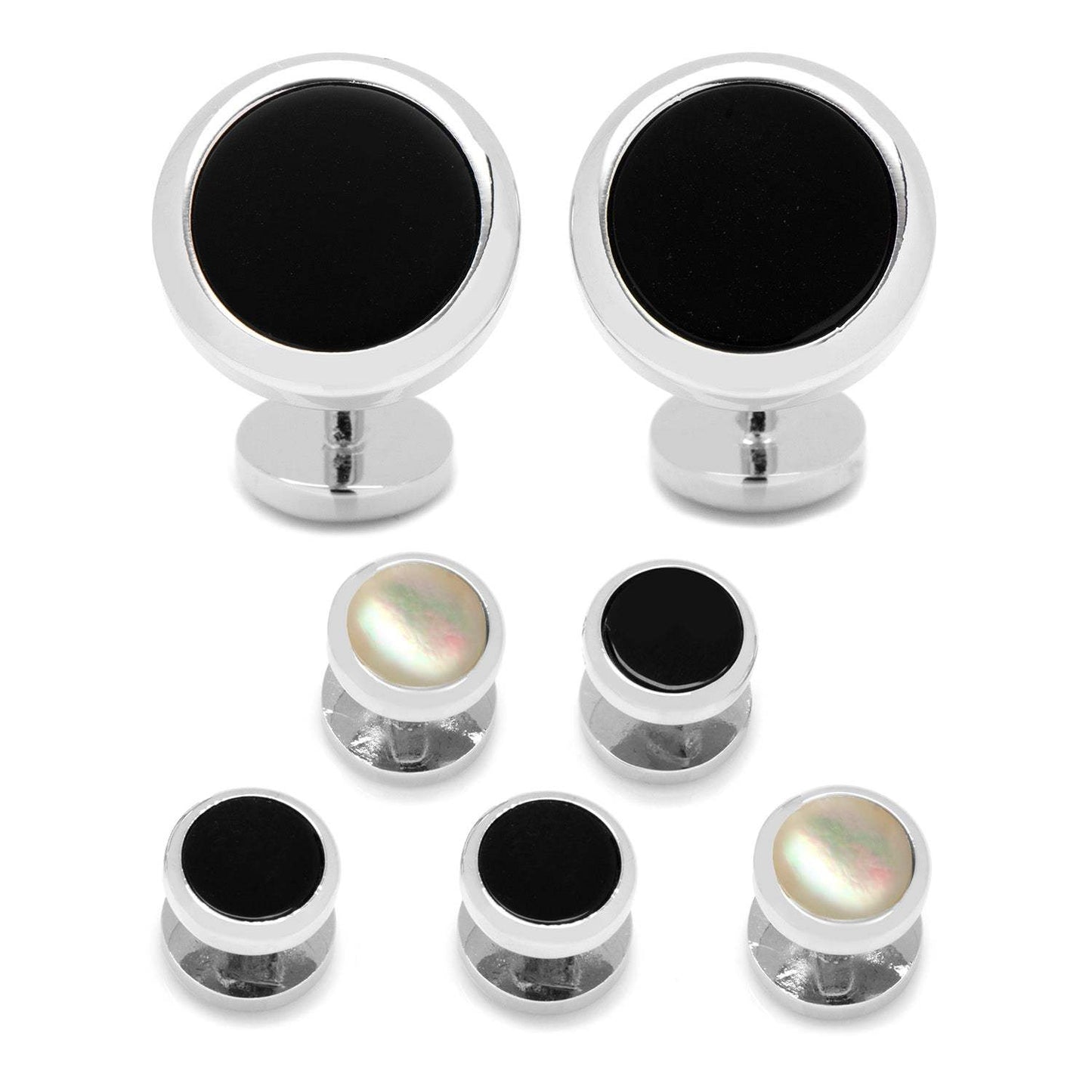 Double Sided Onyx Round Beveled 5-Stud Set - Cufflinks.com - Flyclothing LLC