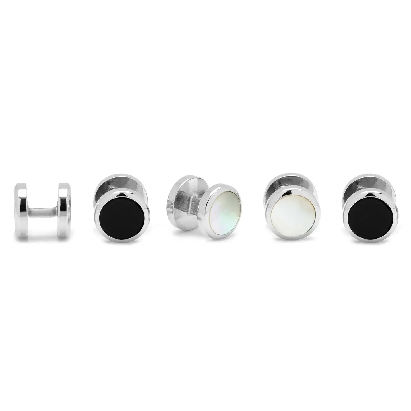 Double Sided Onyx and Mother of Pearl Round Beveled 5-Studs - Cufflinks.com - Flyclothing LLC