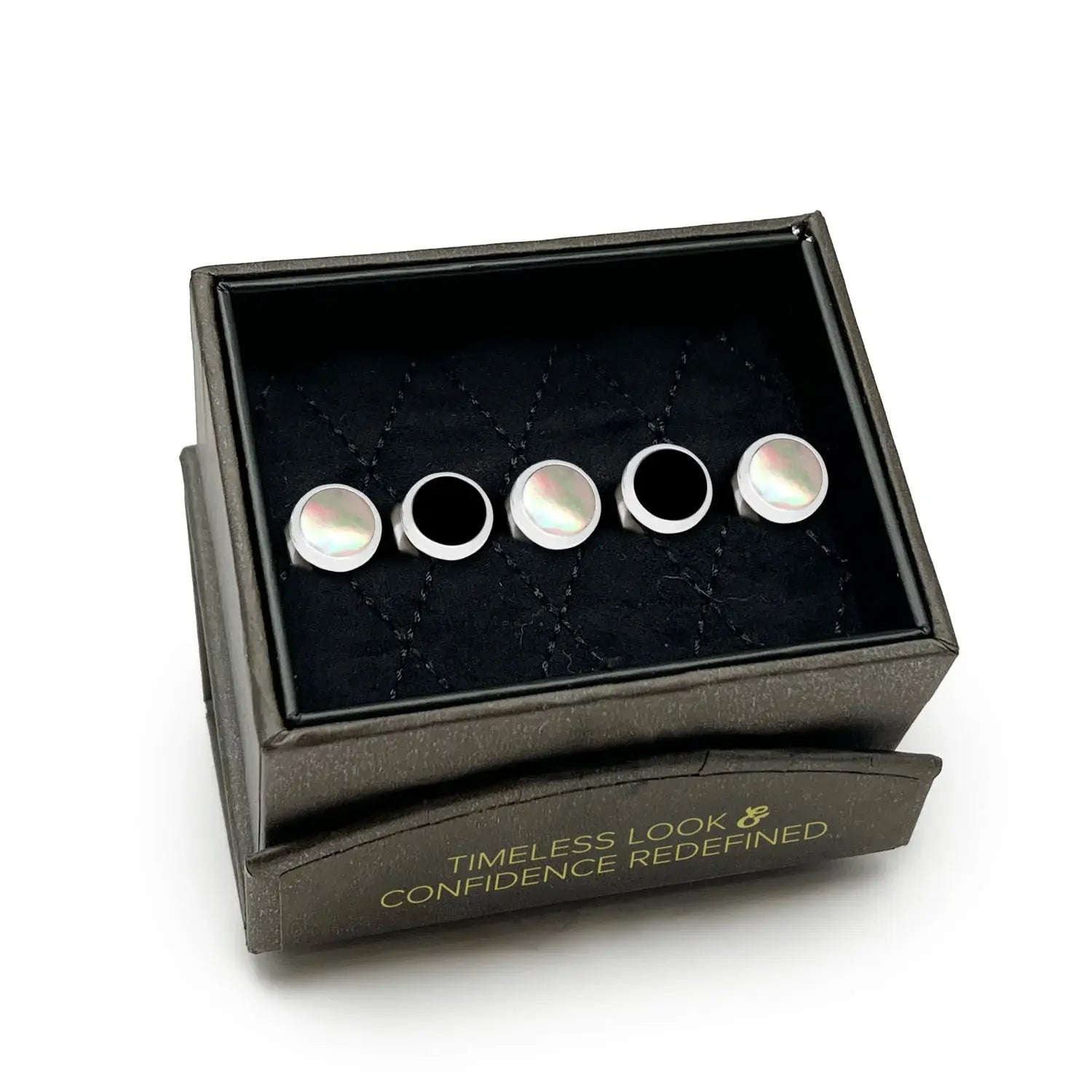 Double Sided Onyx and Mother of Pearl Round Beveled 5-Studs - Cufflinks.com - Flyclothing LLC