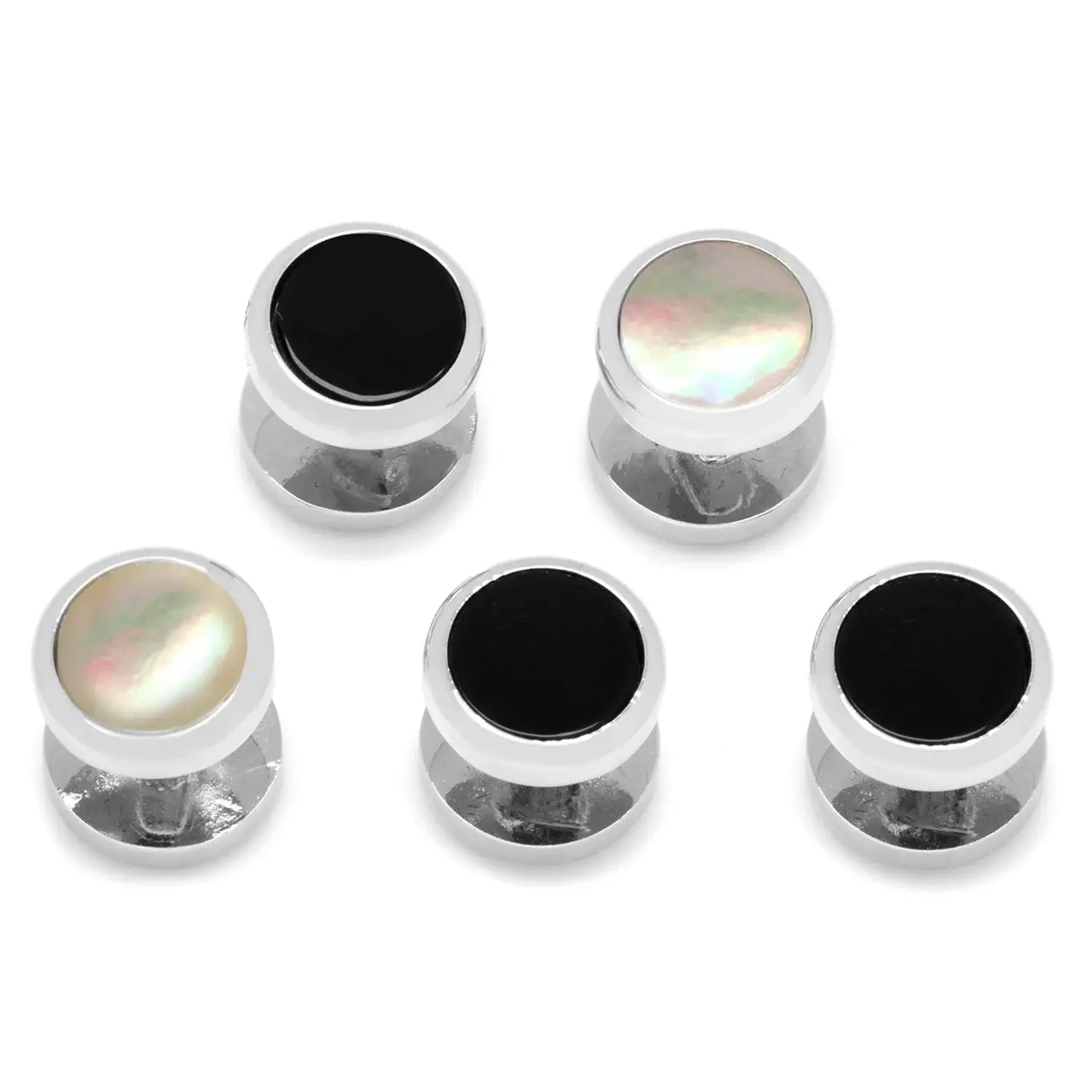 Double Sided Onyx and Mother of Pearl Round Beveled 5-Studs - Cufflinks.com - Flyclothing LLC