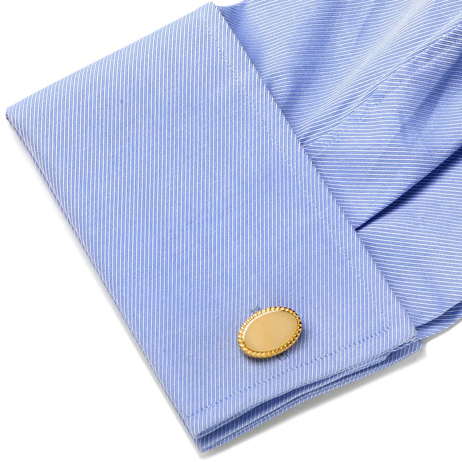 14K Gold Plated Rope Border Oval Engravable Cufflinks - Cufflinks.com - Flyclothing LLC