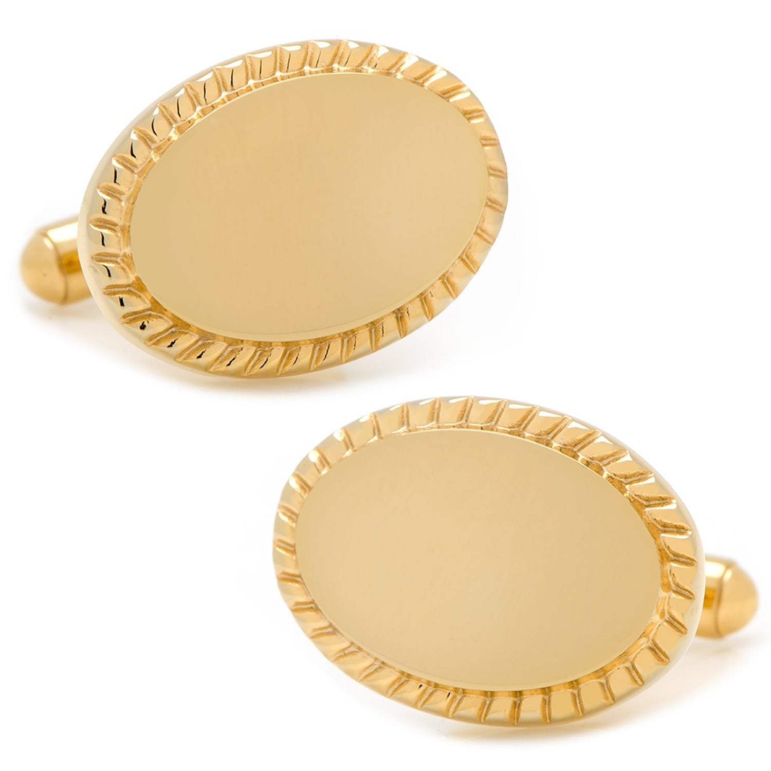 14K Gold Plated Rope Border Oval Engravable Cufflinks - Cufflinks.com - Flyclothing LLC