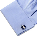Silver Wrapped Navy Blue Catseye Cufflinks - Cufflinks.com - Flyclothing LLC
