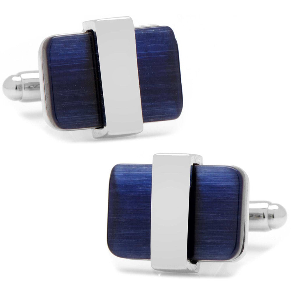 Silver Wrapped Navy Blue Catseye Cufflinks - Cufflinks.com - Flyclothing LLC