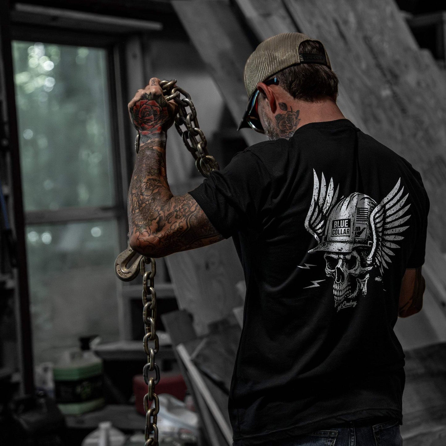 Blue Collar Skull Men's T-Shirt