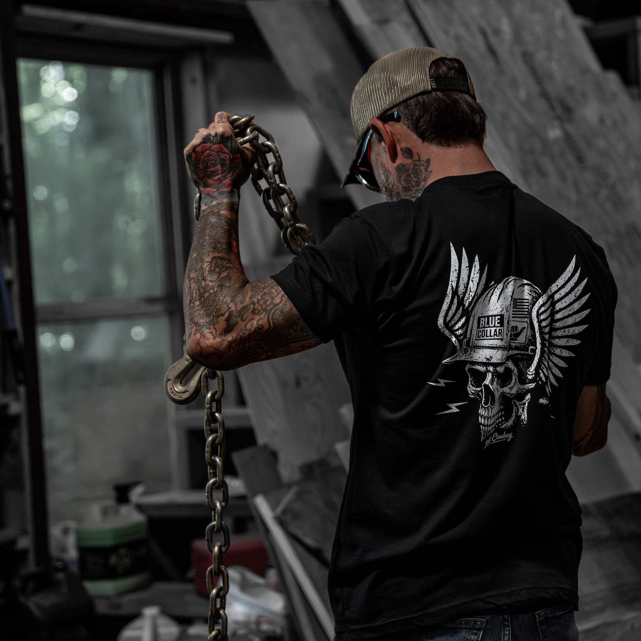 Blue Collar Skull Men's T-Shirt