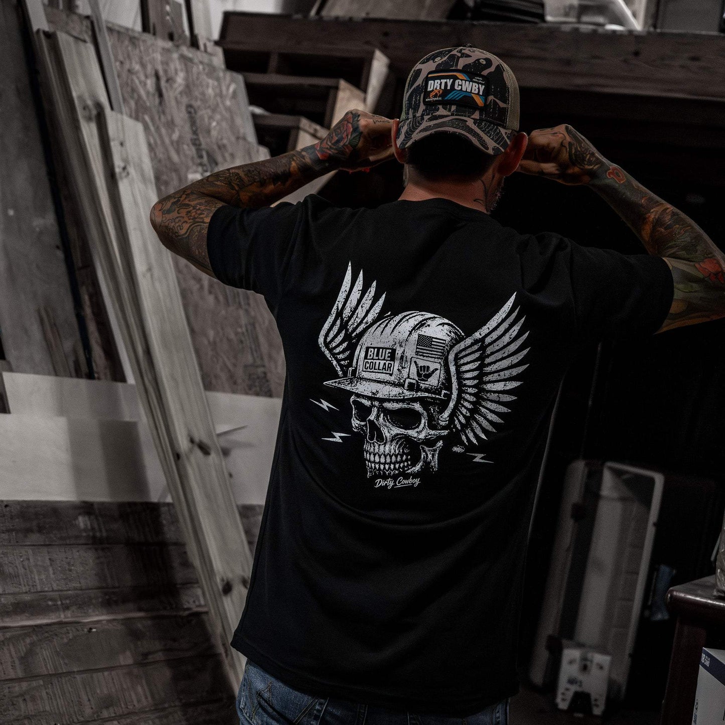 Blue Collar Skull Men's T-Shirt