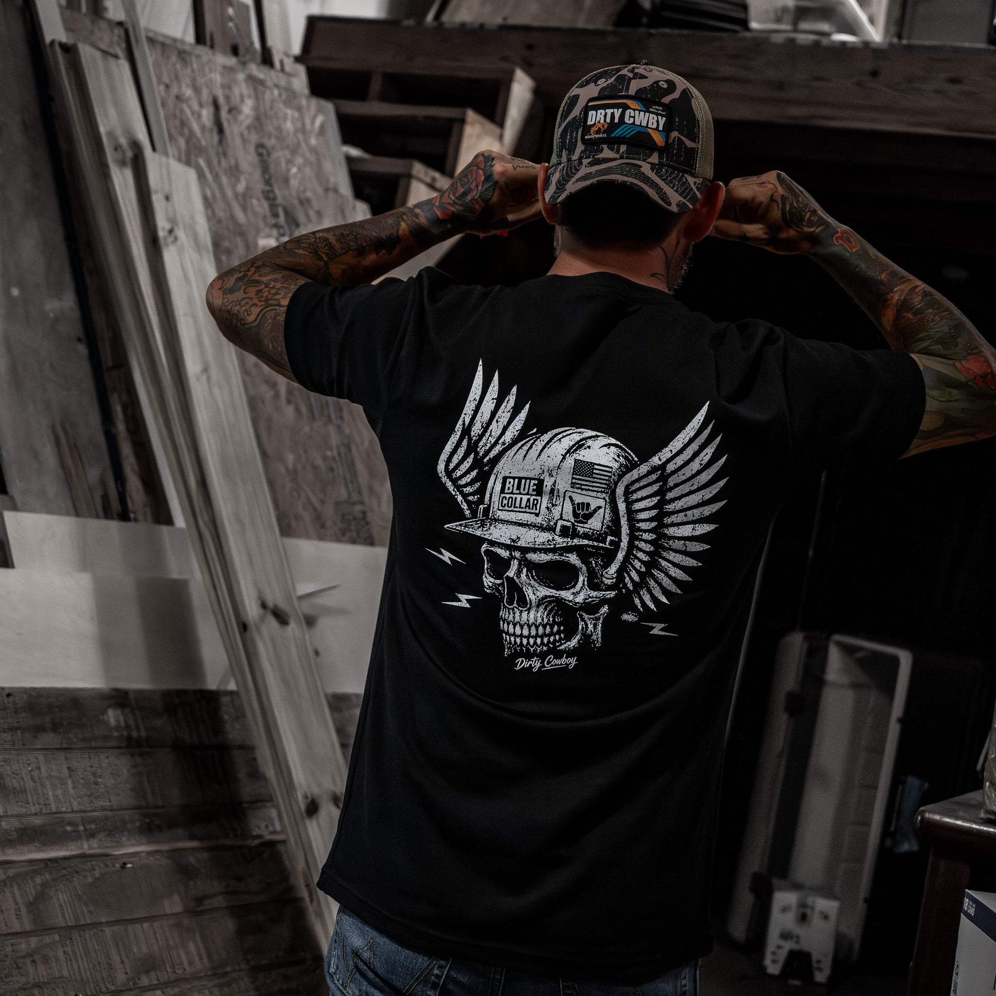 Blue Collar Skull Men's T-Shirt