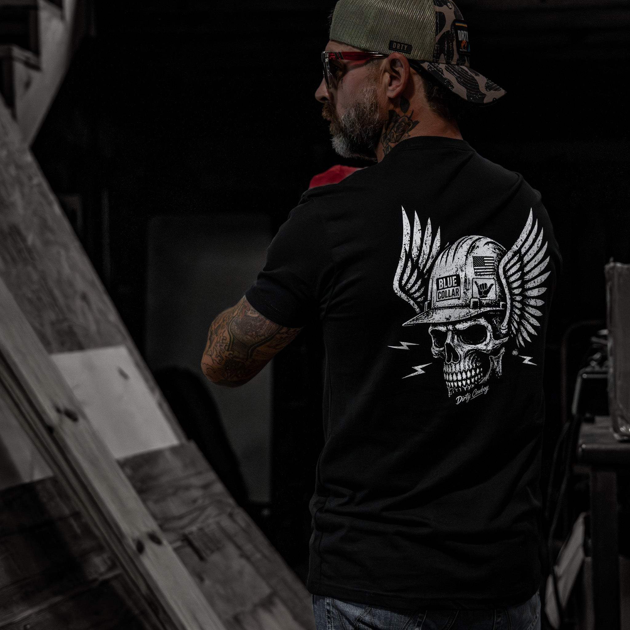 Blue Collar Skull Men's T-Shirt - DIRTY COWBOY USA - Flyclothing LLC
