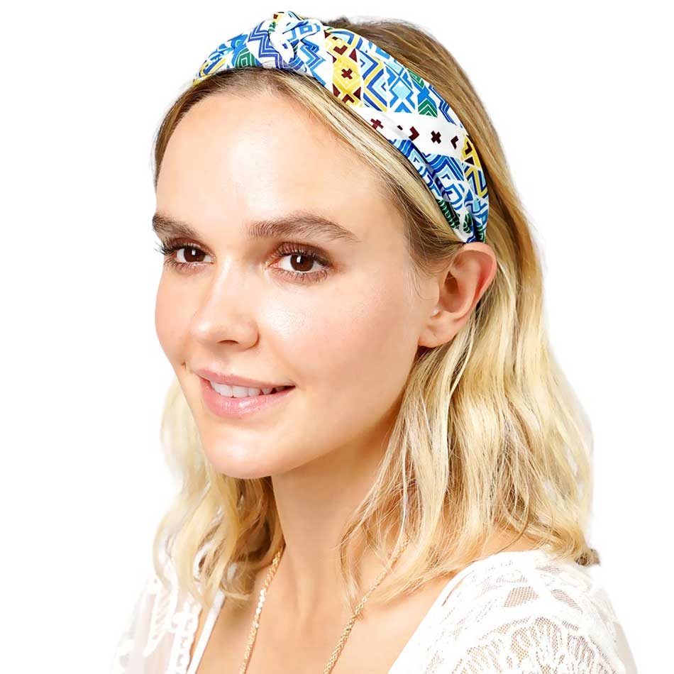Aztec Patterned Burnout Knot Headband - Madeline Love - Flyclothing LLC