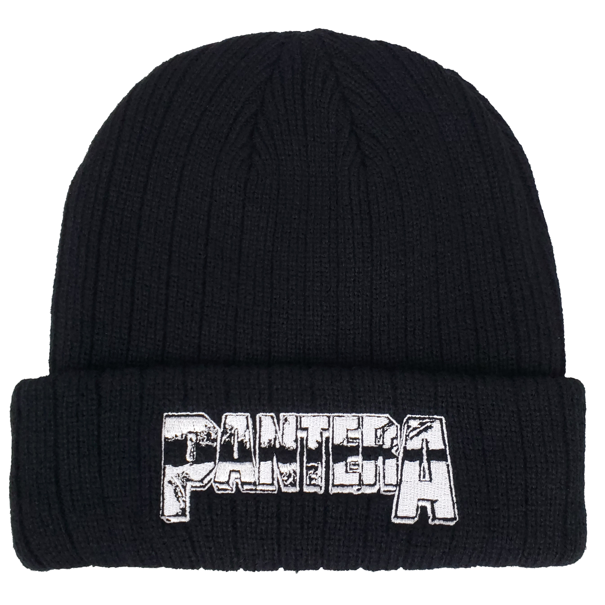 PANTERA EMBROIDERED LOGO 3XL1 RIBBED BLACK ACRYLIC KNIT HAT