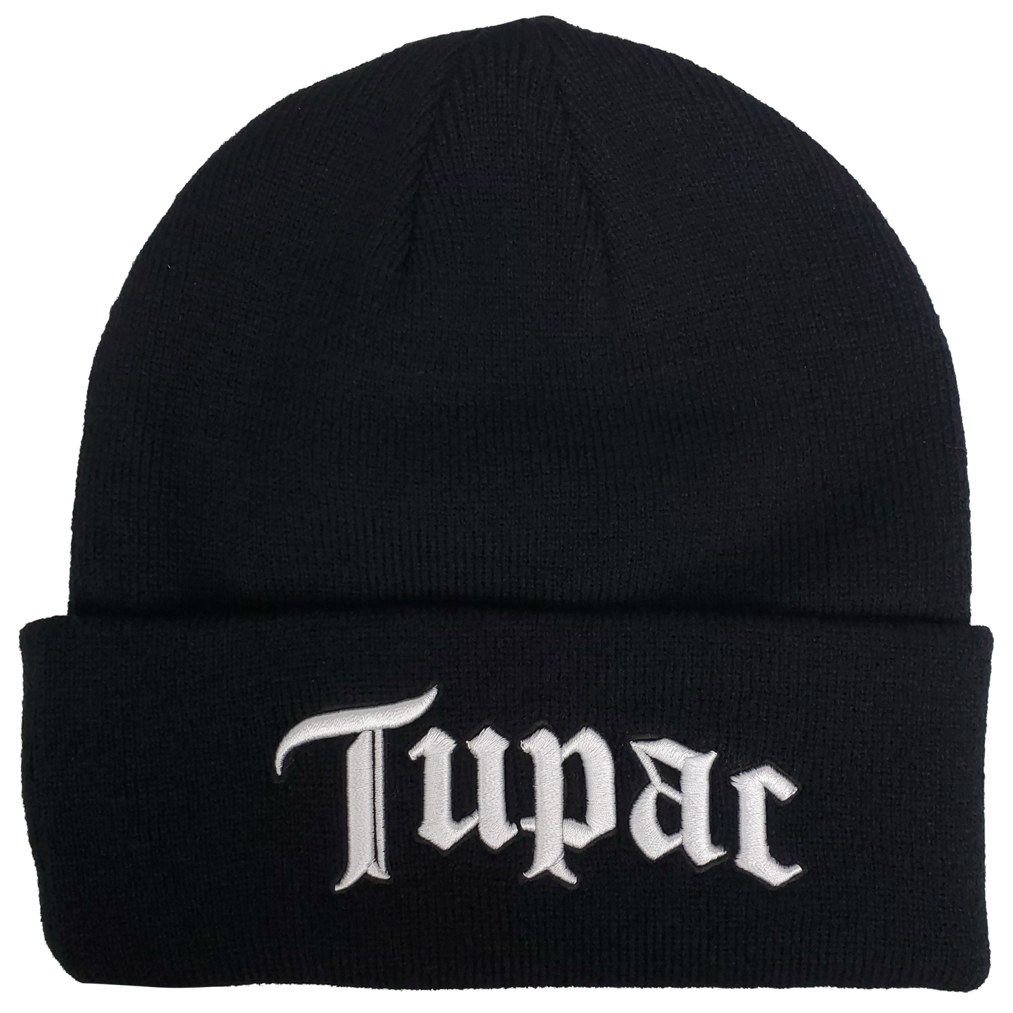 TUPAC 3D EMBROIDERED 1X1 RIBBED BLACK ACRYLIC KNIT HAT