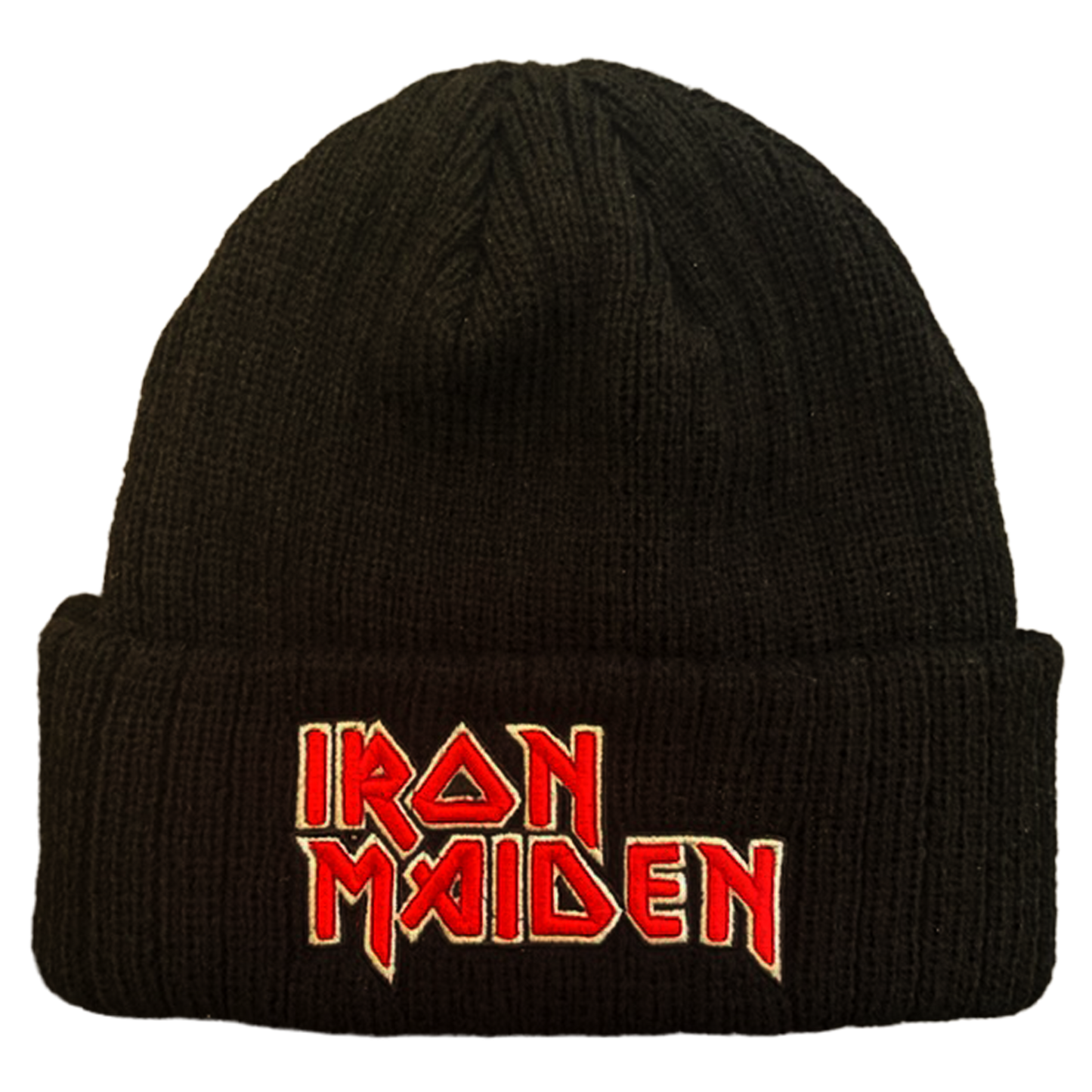 IRON MAIDEN EMBROIDERED LOGO 3X1 RIBBED BLACK ACRYLIC KNIT HAT/OSFM