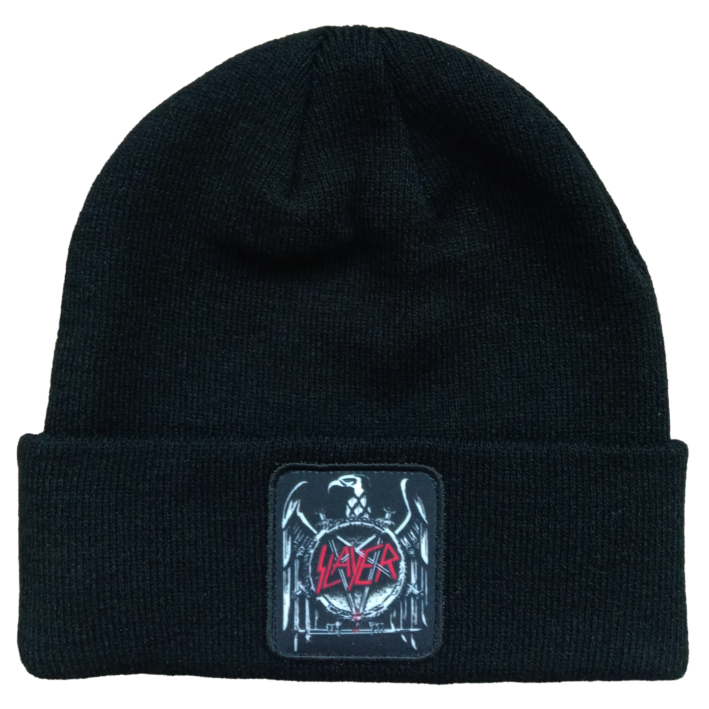 SLAYER EAGLE PATCH 1X1 RIBBED BLACK ACRYLIC KNIT HAT