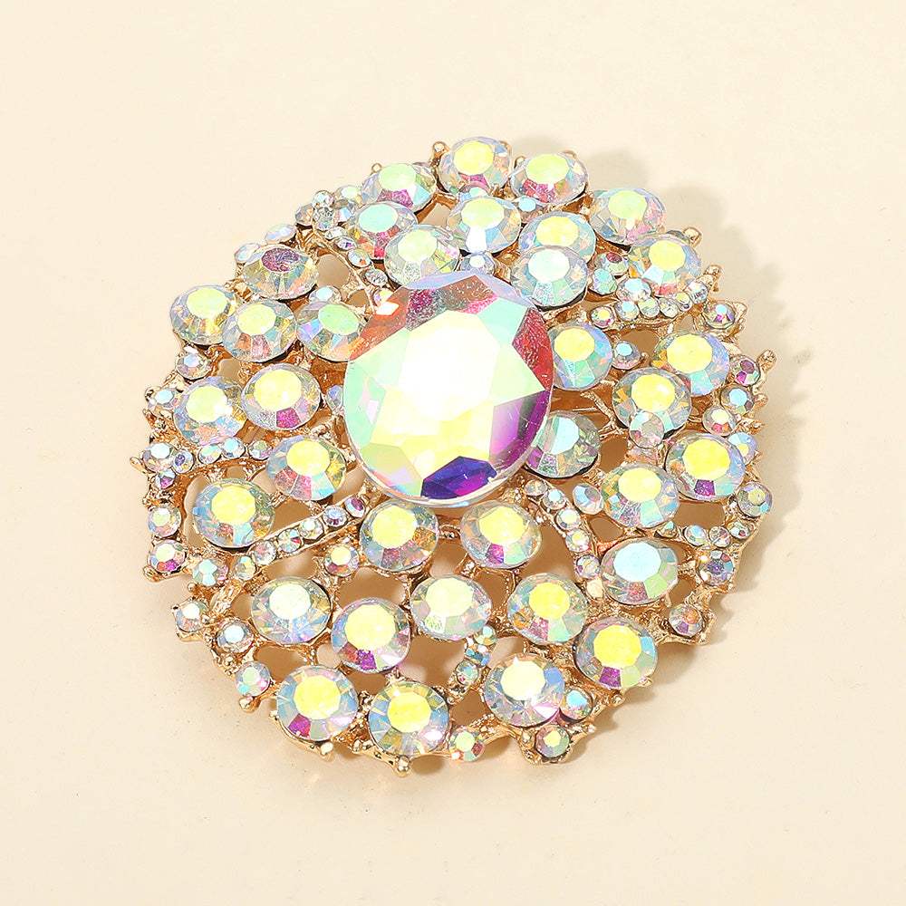 Oval Center Stone Accent Rhinestone Embellished Statement Pin Brooch - Madeline Love - Flyclothing LLC