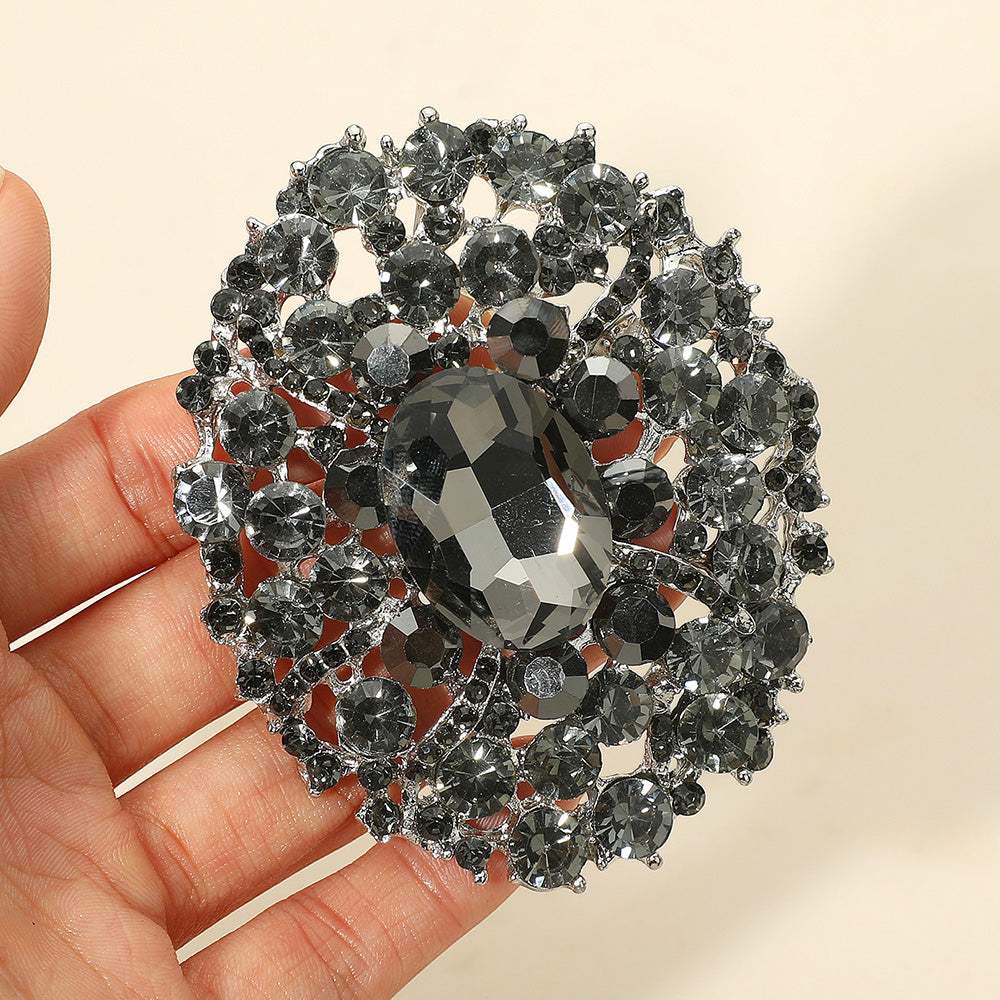 Oval Center Stone Accent Rhinestone Embellished Statement Pin Brooch - Madeline Love - Flyclothing LLC