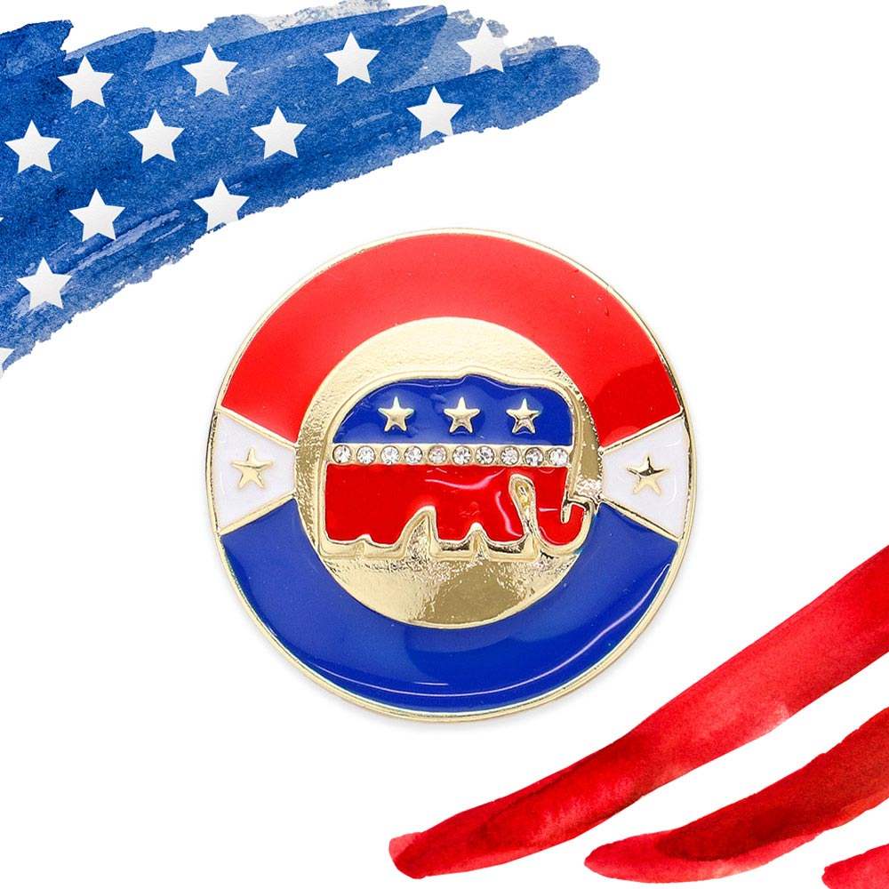 Enamel Republican Elephant Round Pin Brooch - Madeline Love - Flyclothing LLC