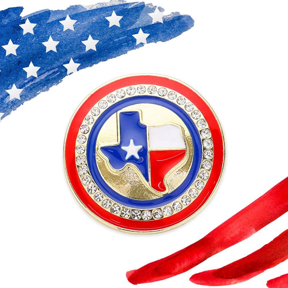 Enamel Stone Paved Texas Map Round Pin Brooch - Madeline Love - Flyclothing LLC