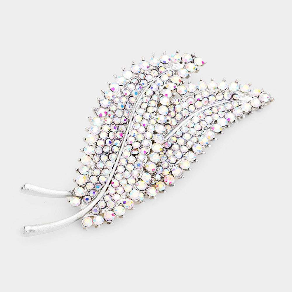 Rhinestone Pave Double Leaf brooch - Madeline Love - Flyclothing LLC