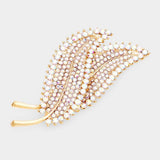 Rhinestone Pave Double Leaf brooch - Madeline Love - Flyclothing LLC