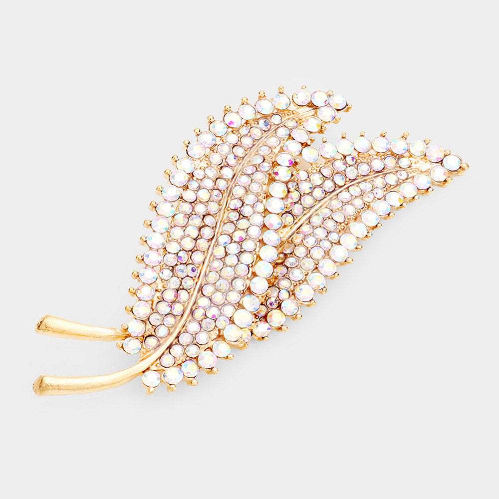 Rhinestone Pave Double Leaf brooch - Madeline Love - Flyclothing LLC