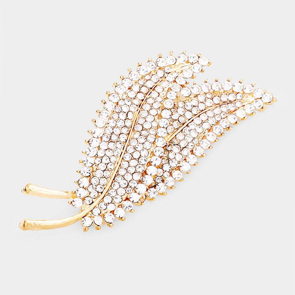 Rhinestone Pave Double Leaf brooch - Madeline Love - Flyclothing LLC