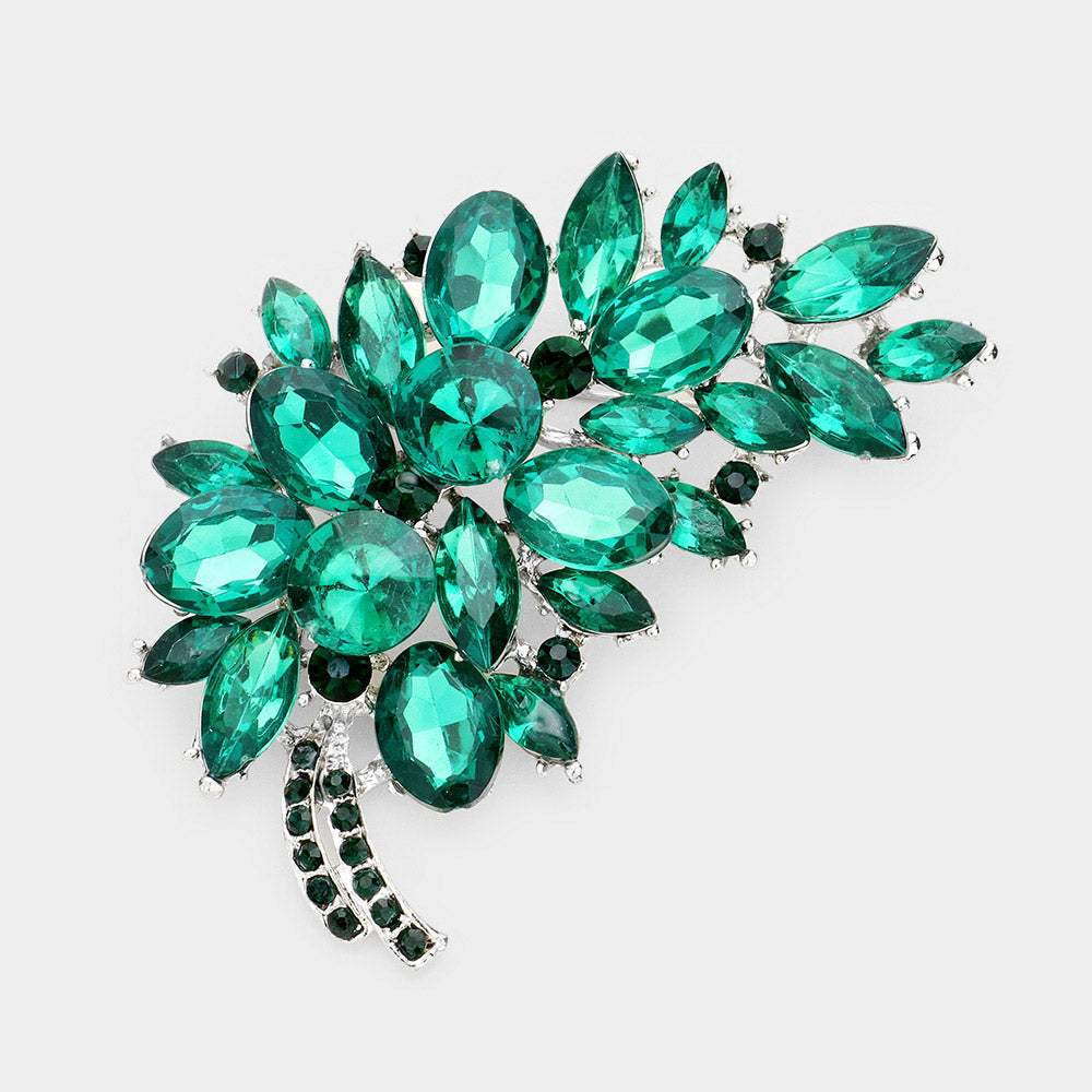 Glass Crystal Leaf Pin Brooch - Madeline Love - Flyclothing LLC