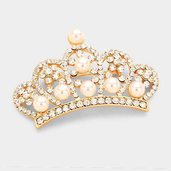 Pave pearl crown brooch - Madeline Love - Flyclothing LLC