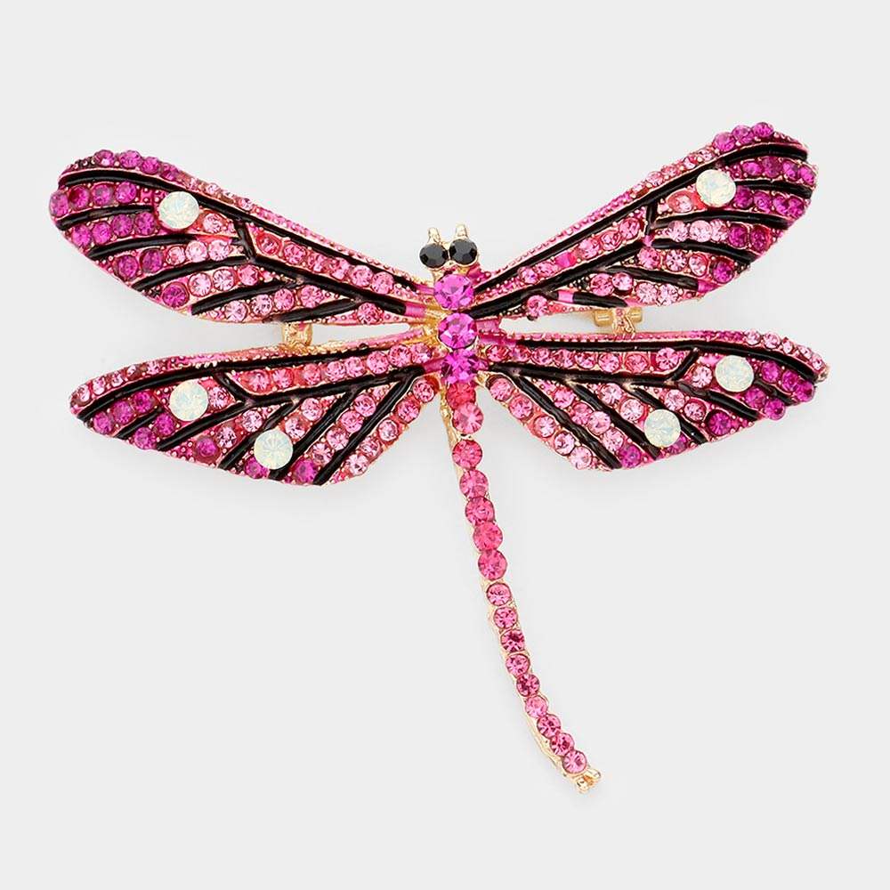 Stone Embellished Metal Dragonfly Pin Brooch - Madeline Love - Flyclothing LLC